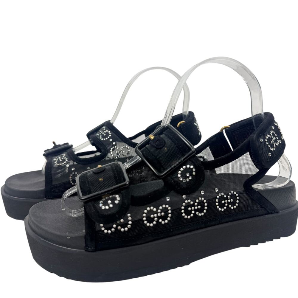 Gucci GG Crystal Embellished Mesh Sandals Black Size 37 - Picture 3 of 9